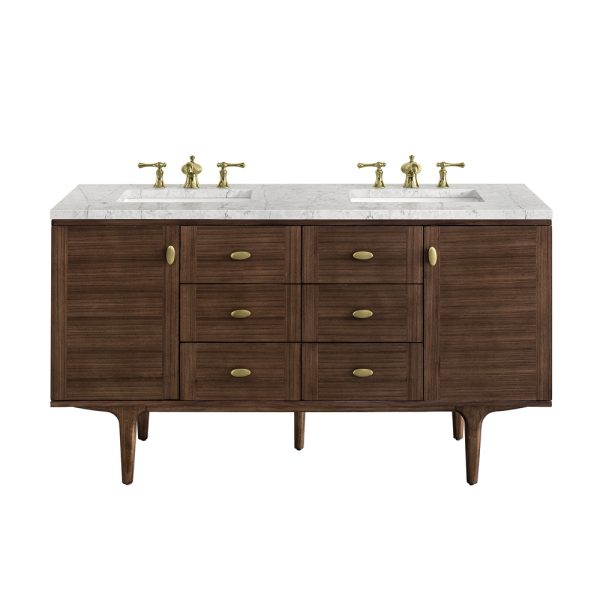 Amberly 60" Double Vanity In Mid-Century Walnut With Eternal Jasmine Pearl Top