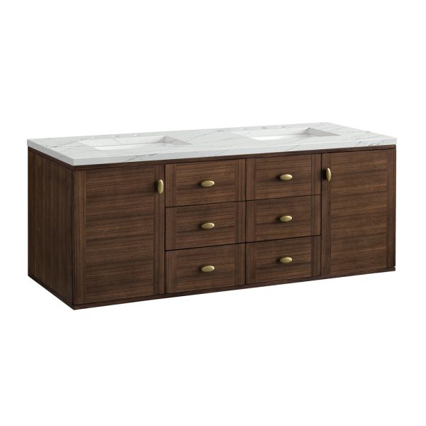 Amberly 60" Double Vanity In Mid-Century Walnut With Ethereal Noctics Top