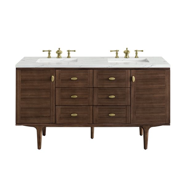 Amberly 60" Double Vanity In Mid-Century Walnut With Ethereal Noctics Top