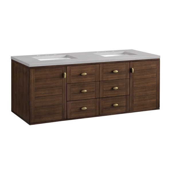 Amberly 60" Double Vanity In Mid-Century Walnut With Eternal Serena Top