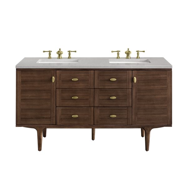 Amberly 60" Double Vanity In Mid-Century Walnut With Eternal Serena Top