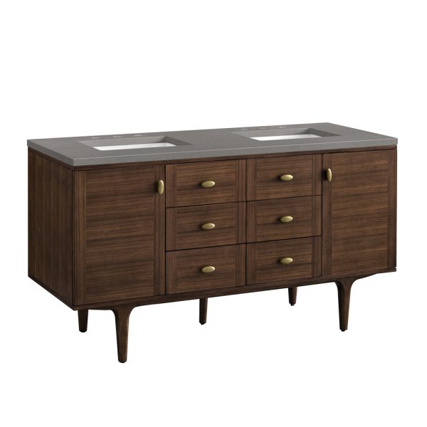 Amberly 60" Double Vanity In Mid-Century Walnut With Grey Expo Top