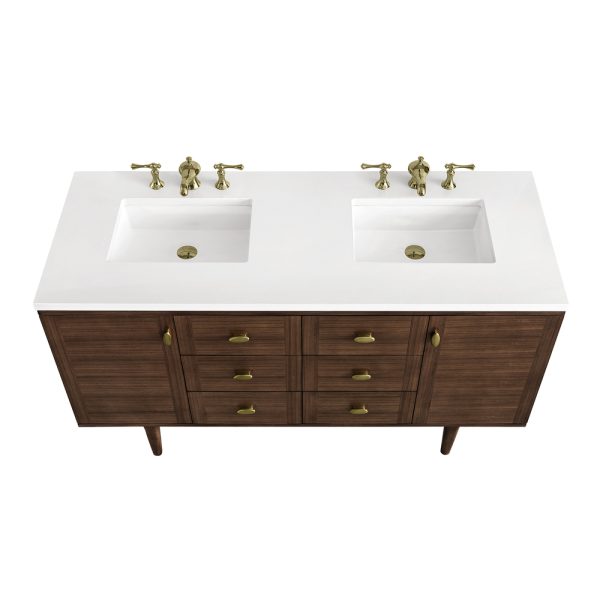 Amberly 60" Double Vanity In Mid-Century Walnut With White Zeus Top