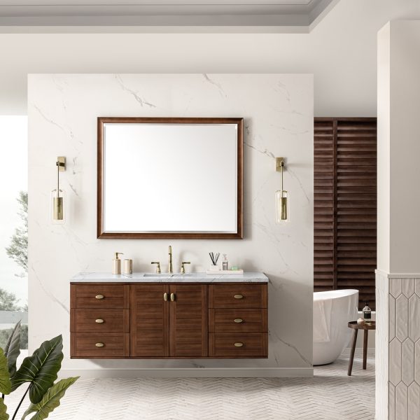 Amberly 60" Single Vanity In Mid-Century Walnut With Ethereal Noctis Top