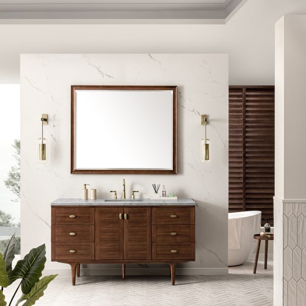 Amberly 60" Single Vanity In Mid-Century Walnut With Eternal Jasmine Pearl Top