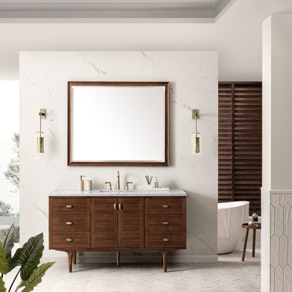 Amberly 60" Single Vanity In Mid-Century Walnut With Ethereal Noctis Top