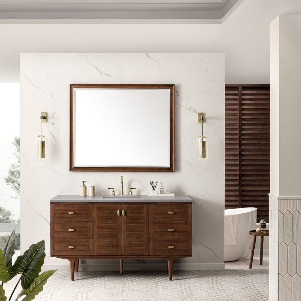 Amberly 60" Single Vanity In Mid-Century Walnut With Eternal Serena Top