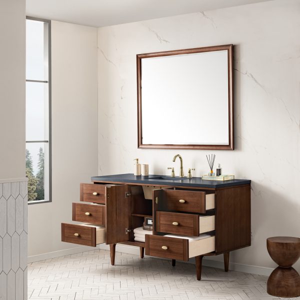 Amberly 60" Single Vanity In Mid-Century Charcoal Soapstone Top