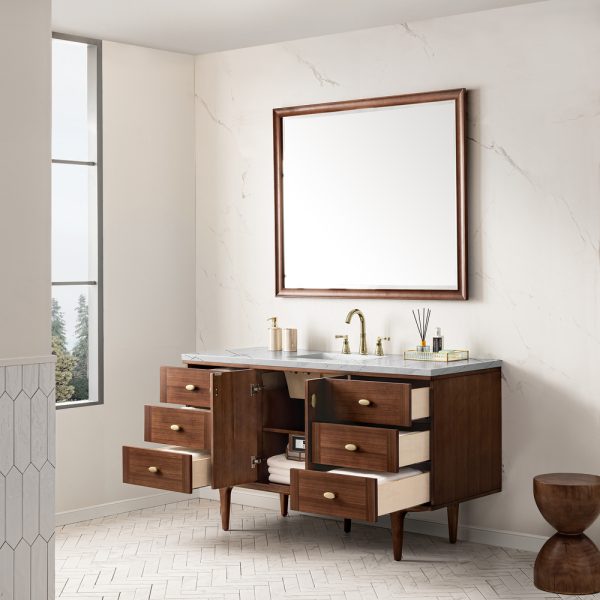 Amberly 60" Single Vanity In Mid-Century Walnut With Ethereal Noctis Top