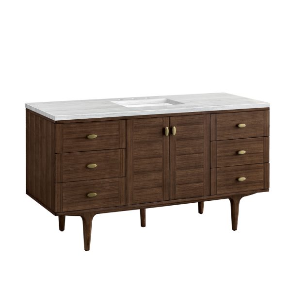 Amberly 60" Single Vanity In Mid-Century Walnut With Arctic Fall Top