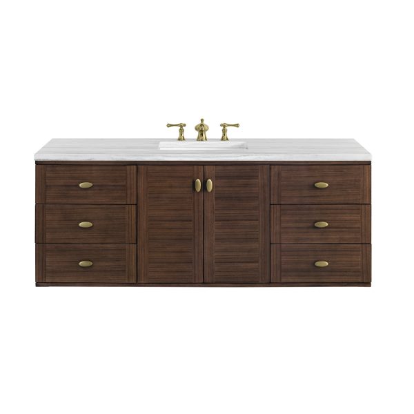 Amberly 60" Single Vanity In Mid-Century Walnut With Arctic Fall Top