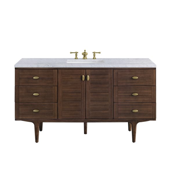 Amberly 60" Single Vanity In Mid-Century Walnut With Carrara Marble Top