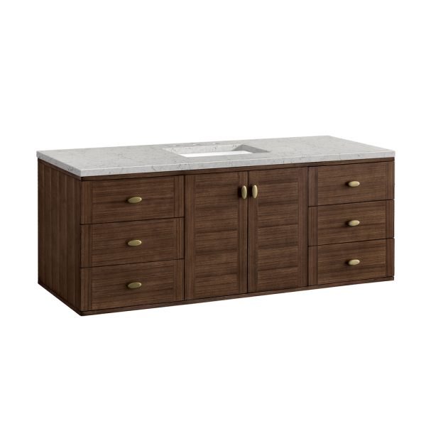 Amberly 60" Single Vanity In Mid-Century Walnut With Eternal Jasmine Pearl Top