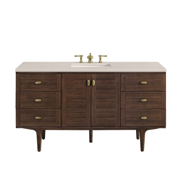Amberly 60" Single Vanity In Mid-Century Walnut With Etenal MarfilTop