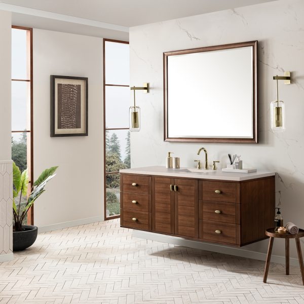 Amberly 60" Single Vanity In Mid-Century Walnut With Etenal MarfilTop