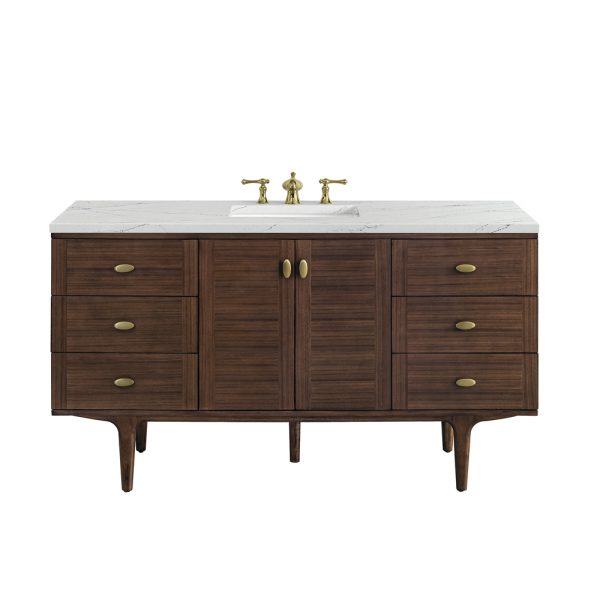 Amberly 60" Single Vanity In Mid-Century Walnut With Ethereal Noctis Top