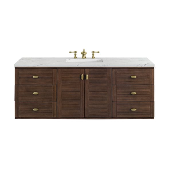 Amberly 60" Single Vanity In Mid-Century Walnut With Ethereal Noctis Top