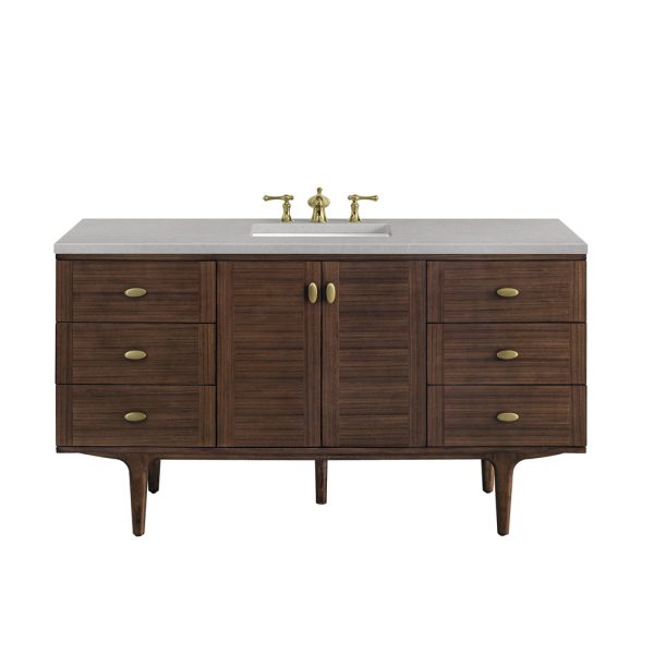 Amberly 60" Single Vanity In Mid-Century Walnut With Eternal Serena Top