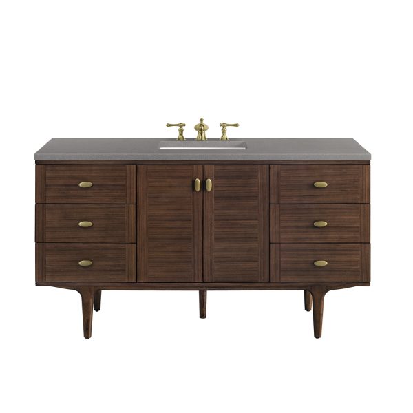 Amberly 60"" Single Vanity In Mid-Century Walnut With Grey Expo Top