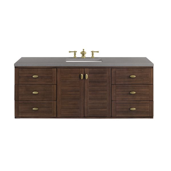 Amberly 60"" Single Vanity In Mid-Century Walnut With Grey Expo Top