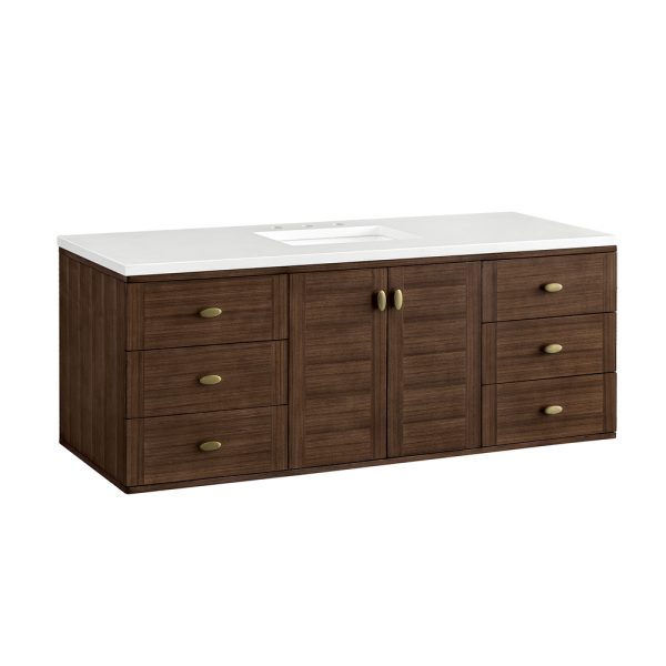 Amberly 60"" Single Vanity In Mid-Century Walnut With White Zeus Top