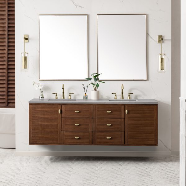 Amberly 72" Double Vanity In Mid-Century Walnut With Eternal Serena Top