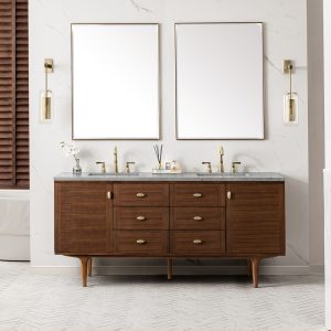 Amberly 72" Double Vanity In Mid-Century Walnut With Eternal Jasmine Pearl Top