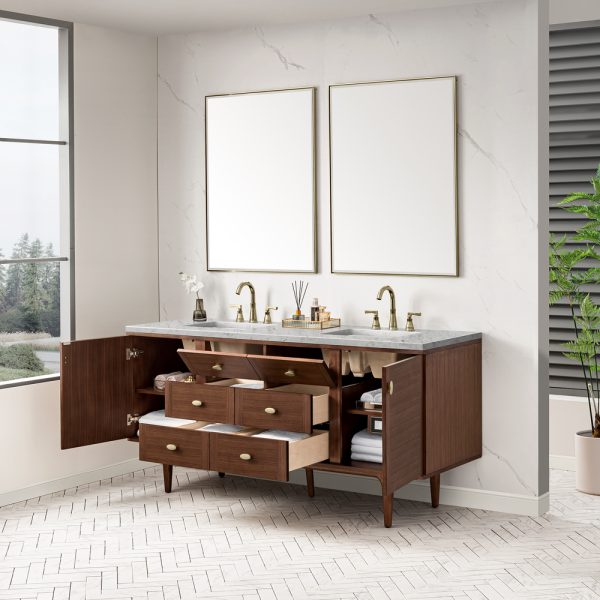 Amberly 72" Double Vanity In Mid-Century Walnut With Eternal Jasmine Pearl Top