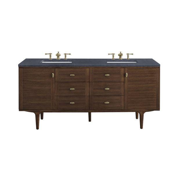 Amberly 72" Double Vanity In Mid-Century Walnut With Charcoal Soapstone Top