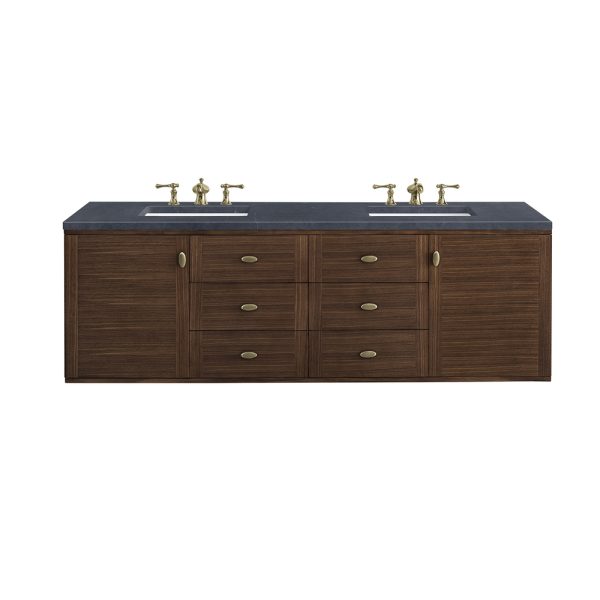 Amberly 72" Double Vanity In Mid-Century Walnut With Charcoal Soapstone Top