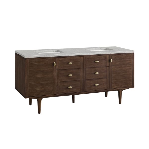 Amberly 72" Double Vanity In Mid-Century Walnut With Eternal Jasmine Pearl Top