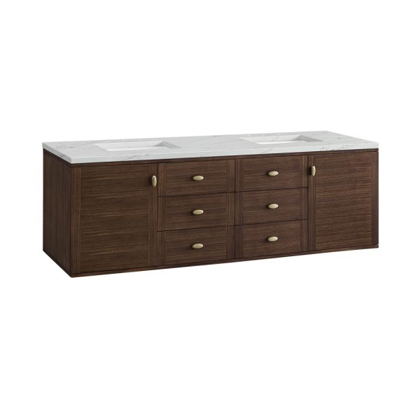 Amberly 72" Double Vanity In Mid-Century Walnut With Ethereal Noctis Top