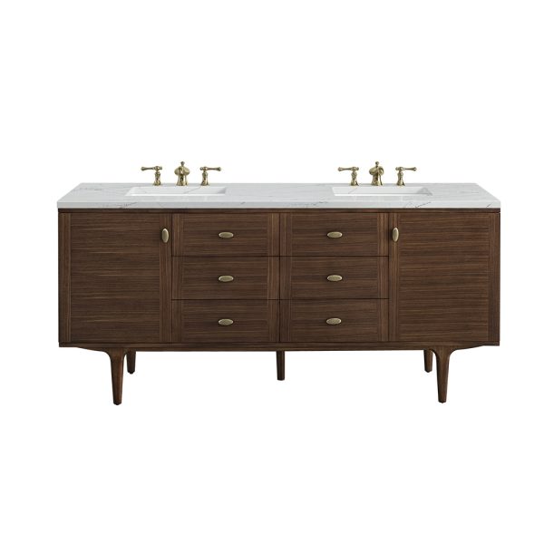 Amberly 72" Double Vanity In Mid-Century Walnut With Ethereal Noctis Top