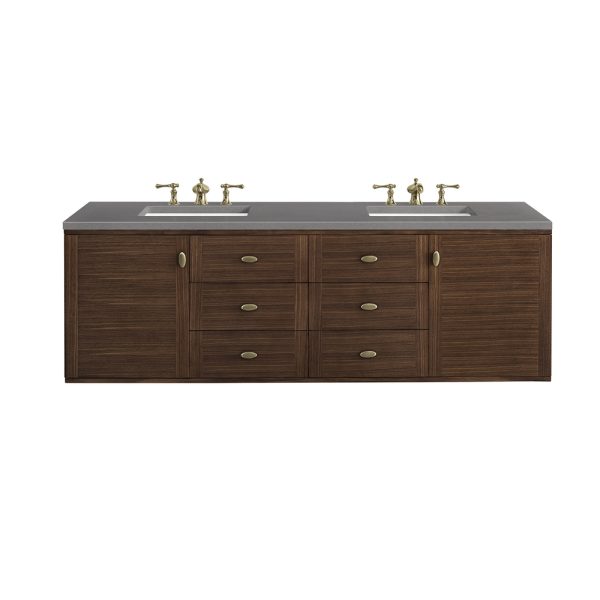 Amberly 72" Double Vanity In Mid-Century Walnut With Grey Expo Top