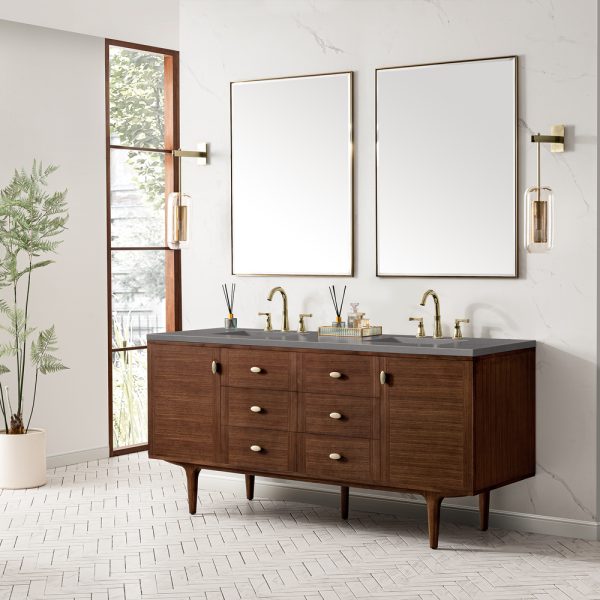 Amberly 72" Double Vanity In Mid-Century Walnut With Grey Expo Top