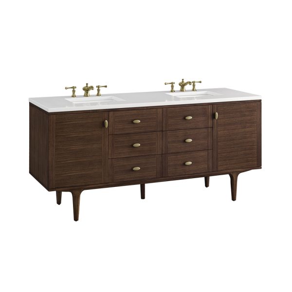 Amberly 72" Double Vanity In Mid-Century Walnut With White Zeus Top