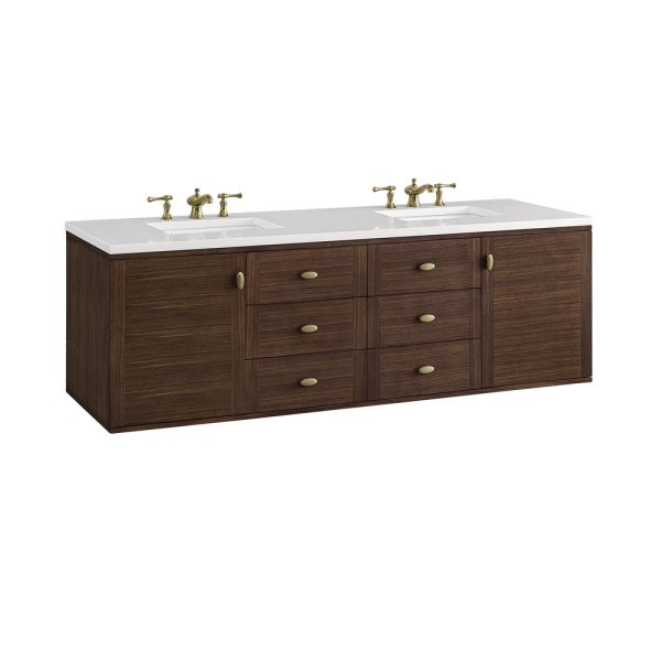 Amberly 72" Double Vanity In Mid-Century Walnut With White Zeus Top