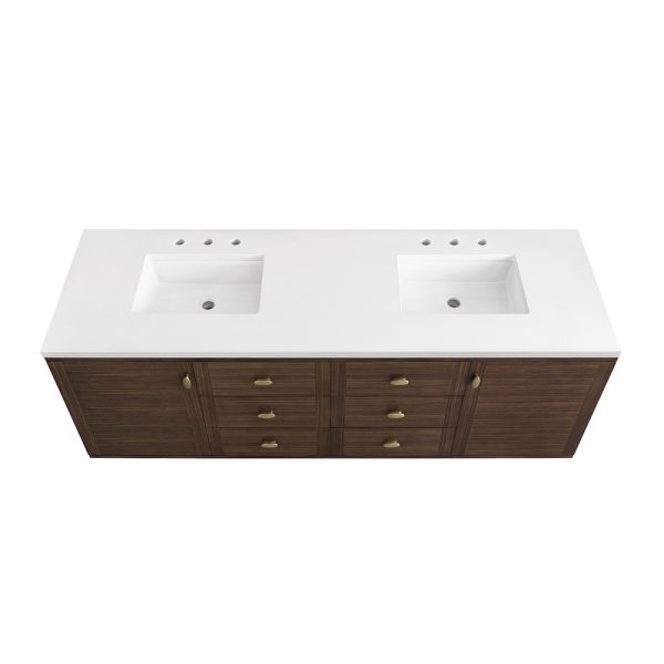 Amberly 72" Double Vanity In Mid-Century Walnut With White Zeus Top