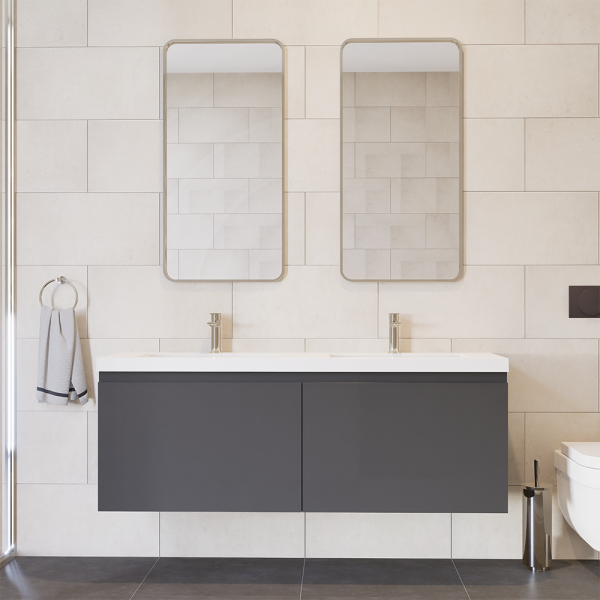 Prato 60" Double Wall Mount Bathroom Vanity In Gray