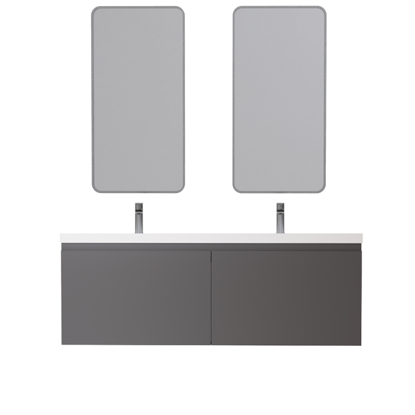 Prato 60" Double Wall Mount Bathroom Vanity In Gray