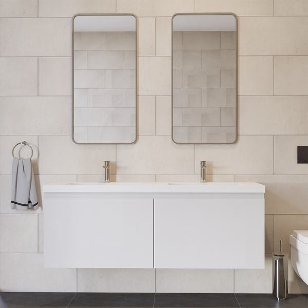 Prato 60" Double Wall Mount Bathroom Vanity In White