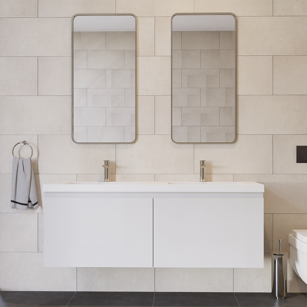 Prato 60 Double Wall Mount Bathroom Vanity In White