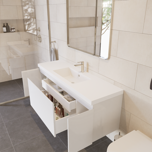 Prato 60" Single Wall Mount Bathroom Vanity In White