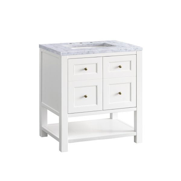 Breckenridge 30" Bathroom Vanity In Bright White With Carrara Marble Top