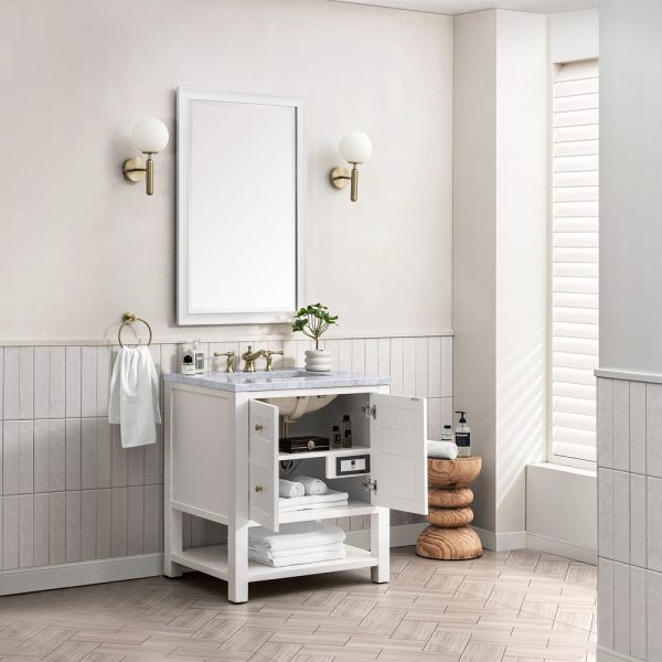 Breckenridge 30" Bathroom Vanity In Bright White With Carrara Marble Top