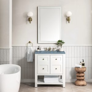 Breckenridge 30" Bathroom Vanity In Bright White With Cala Blue Top