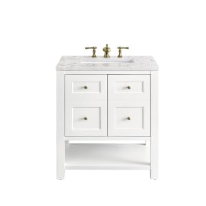 Breckenridge 30" Bathroom Vanity In Bright White With Eternal Jasmine Pearl Top
