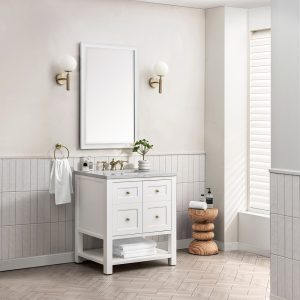 Breckenridge 30" Bathroom Vanity In Bright White With Eternal Jasmine Pearl Top