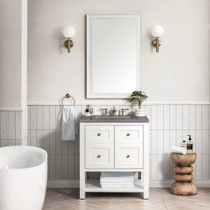 Breckenridge 30" Bathroom Vanity In Bright White With Grey Expo Top