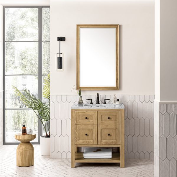 Breckenridge 30" Bathroom Vanity In Natural Light Oak With Carrara Marble Top